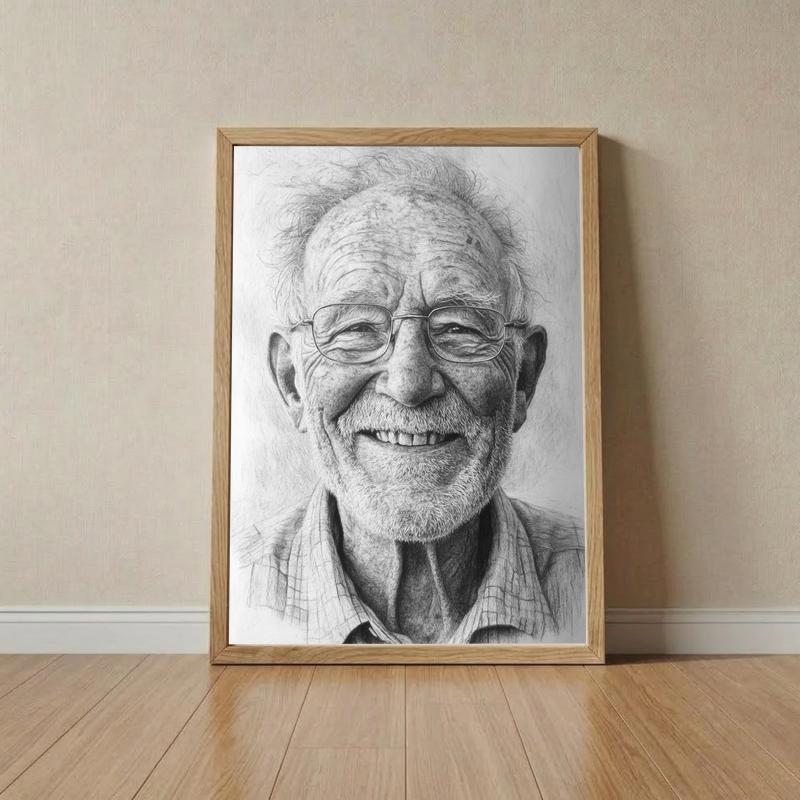 Handcrafted Grandpa Charcoal Portrait Canvas Memorial Gift - Father's Day Fun