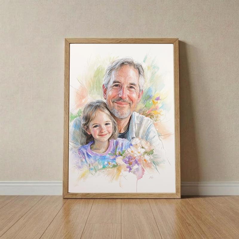 Grandpa's Colorful Legacy - Custom Pencil Sketch Canvas Art - Father's Day Fun