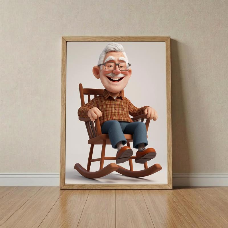 Custom 3D Cartoon Portrait - Vibrant Grandpa Wall Art Canvas - Father's Day Fun
