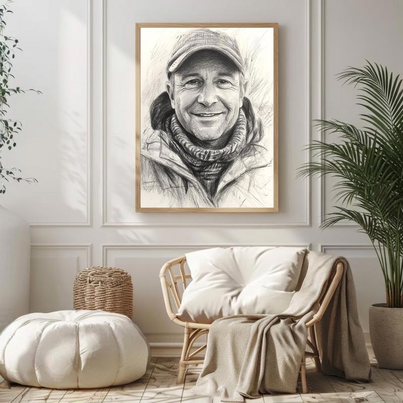 Handcrafted Charcoal Dad Portrait - Timeless Memory Canvas Art