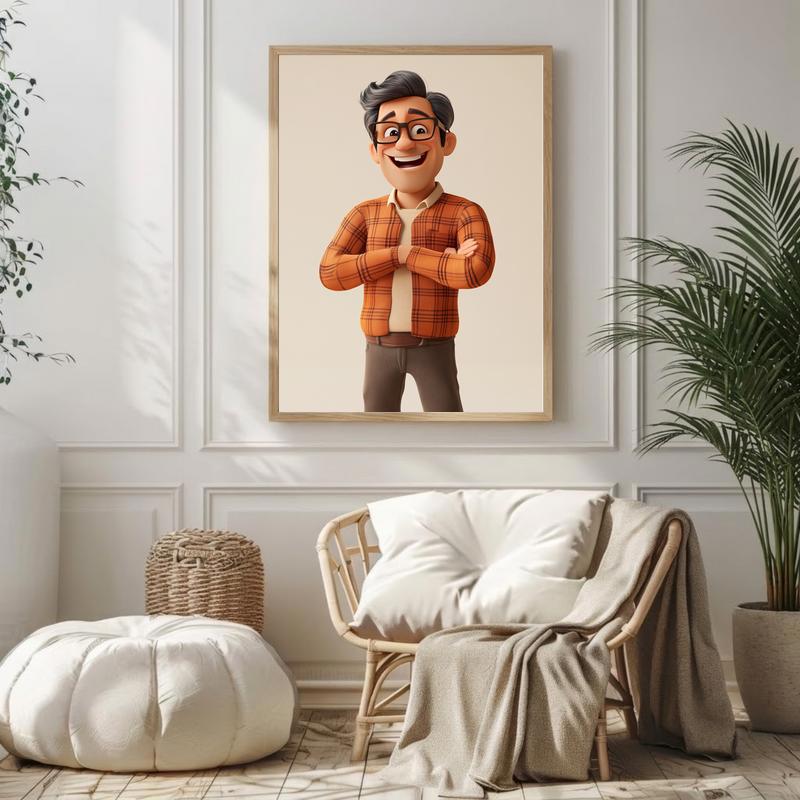 Fun 3D Cartoon Dad Portrait - Unique Custom Gift Canvas