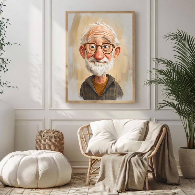 Hand-Drawn Grandpa Caricature - Custom Canvas Memory Gift Hand-Drawn Grandpa Caricature - Custom Canvas Memory Gift