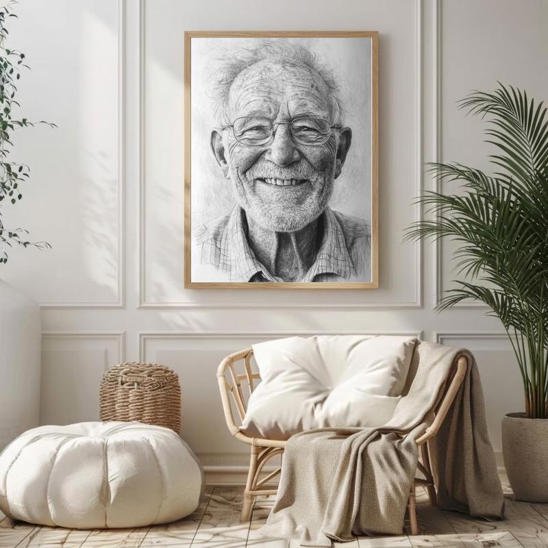 Handcrafted Grandpa Charcoal Portrait Canvas Memorial Gift Handcrafted Grandpa Charcoal Portrait Canvas Memorial Gift
