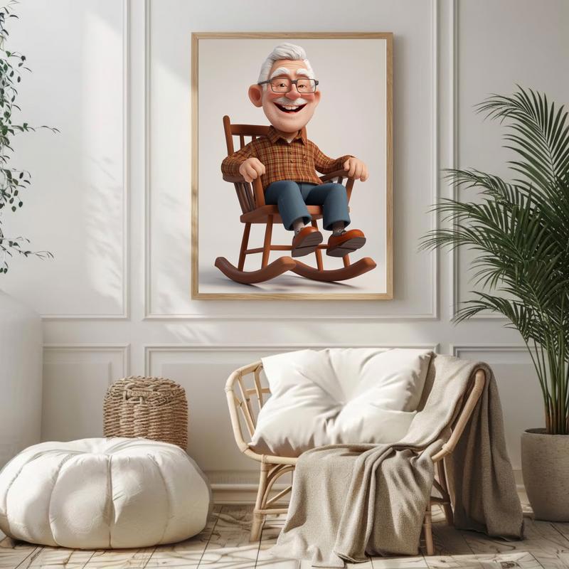 Custom 3D Cartoon Portrait - Vibrant Grandpa Wall Art Canvas