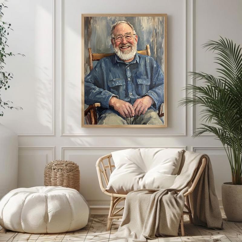 Stately Grandpa Oil Portrait - Custom Family Legacy Canvas Art