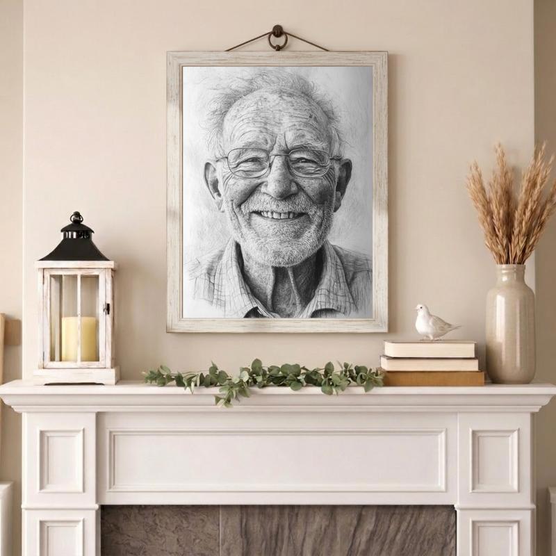 Handcrafted Grandpa Charcoal Portrait Canvas Memorial Gift Handcrafted Grandpa Charcoal Portrait Canvas Memorial Gift