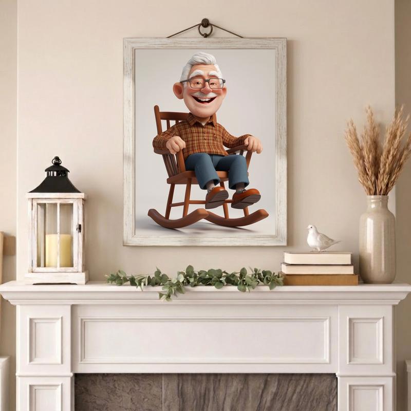 Custom 3D Cartoon Portrait - Vibrant Grandpa Wall Art Canvas