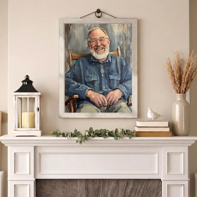 Stately Grandpa Oil Portrait - Custom Family Legacy Canvas Art