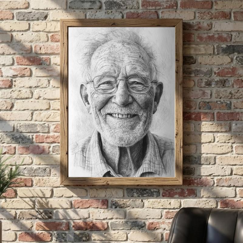 Handcrafted Grandpa Charcoal Portrait Canvas Memorial Gift Handcrafted Grandpa Charcoal Portrait Canvas Memorial Gift