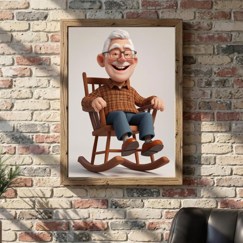 Custom 3D Cartoon Portrait - Vibrant Grandpa Wall Art Canvas