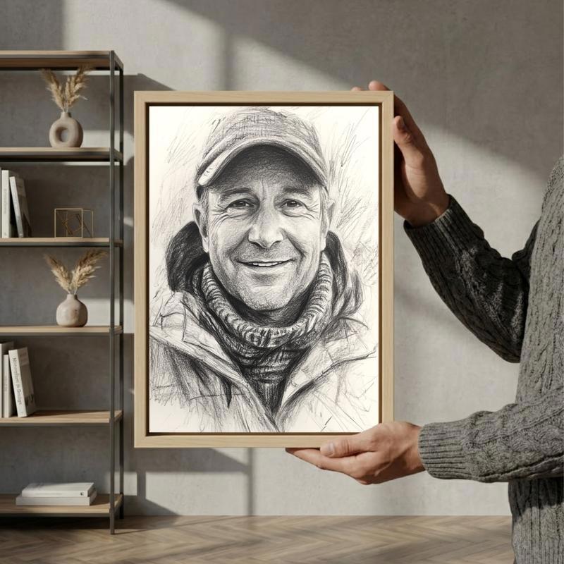 Handcrafted Charcoal Dad Portrait - Timeless Memory Canvas Art
