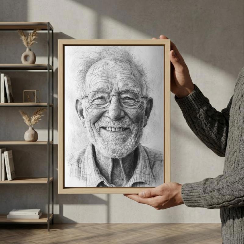 Handcrafted Grandpa Charcoal Portrait Canvas Memorial Gift Handcrafted Grandpa Charcoal Portrait Canvas Memorial Gift