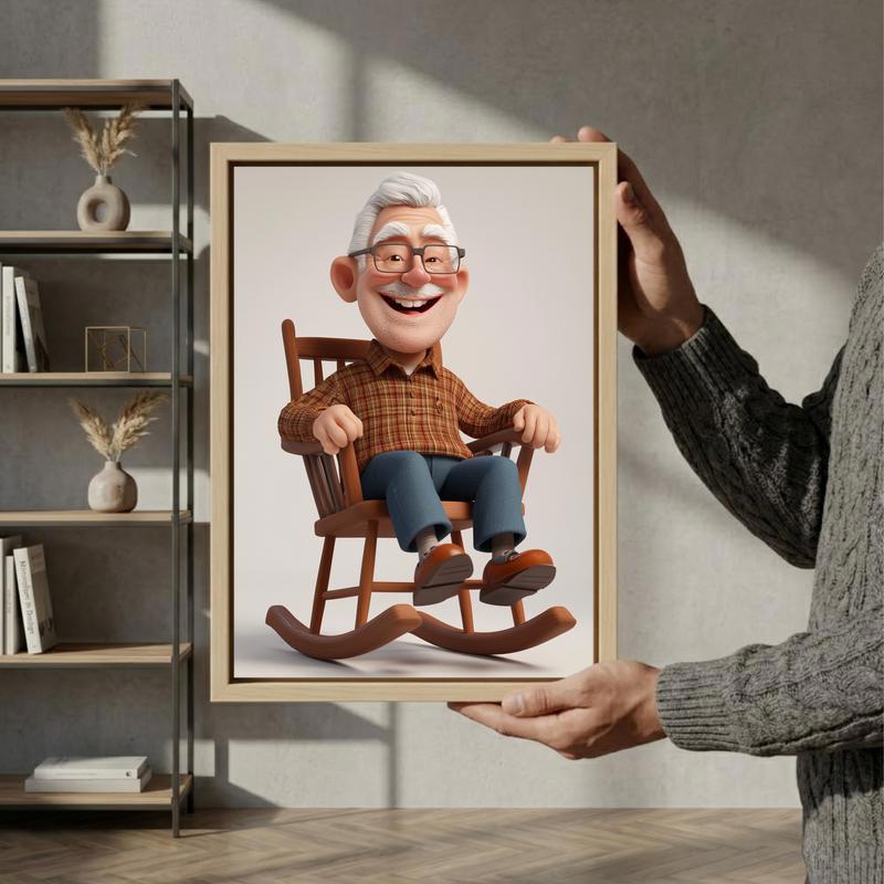 Custom 3D Cartoon Portrait - Vibrant Grandpa Wall Art Canvas