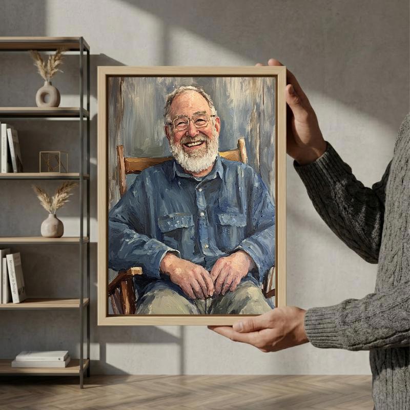 Stately Grandpa Oil Portrait - Custom Family Legacy Canvas Art