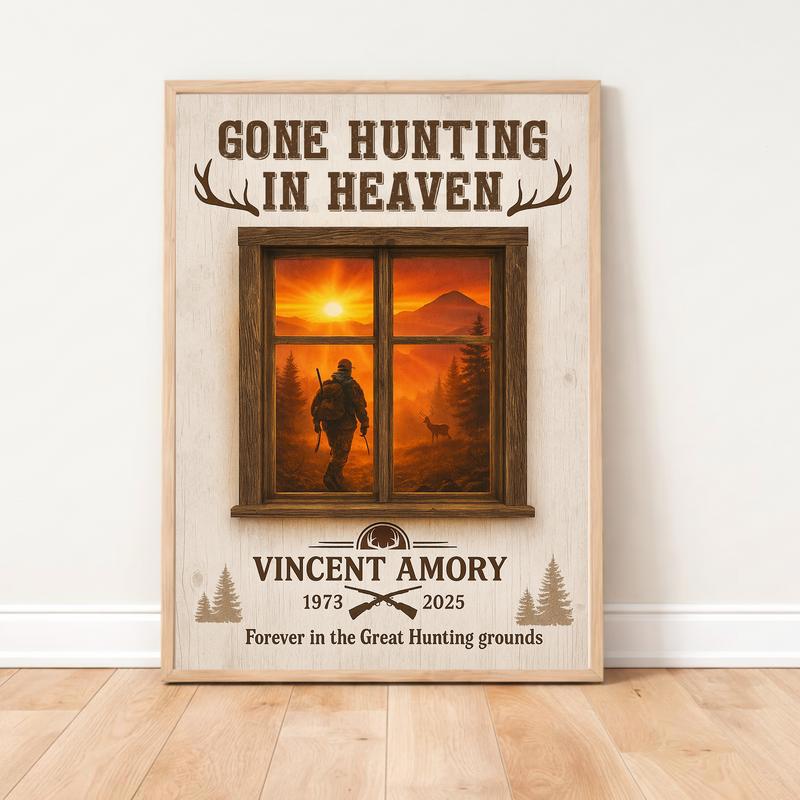 Honoring a Hunter - Rustic Farmhouse Heaven Memorial Canvas - Easessy
