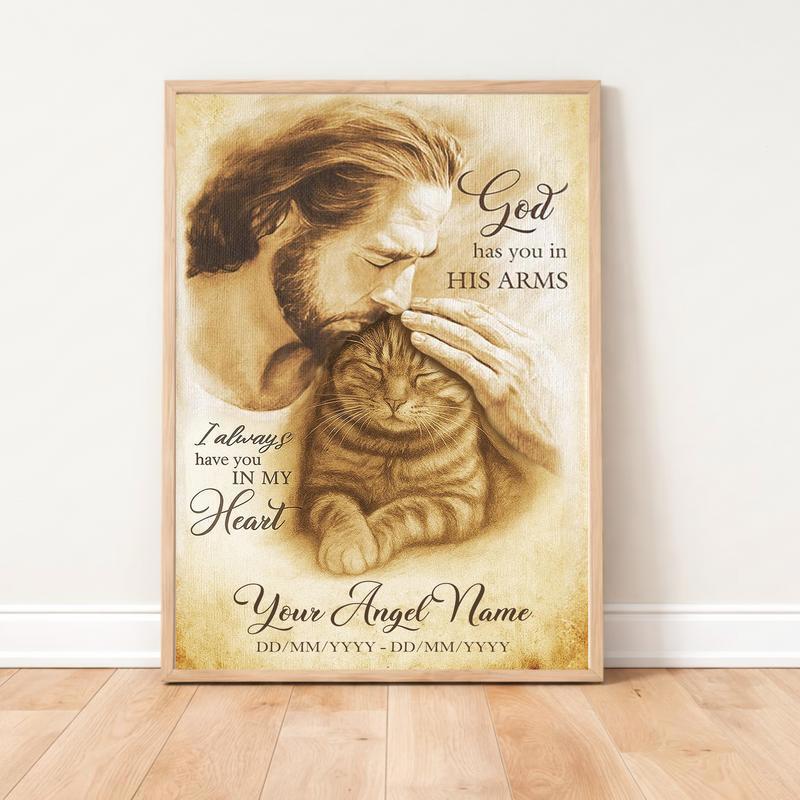 Peaceful Rest In God's Arms - Heartfelt Cat Loss Tribute Canvas - Easessy