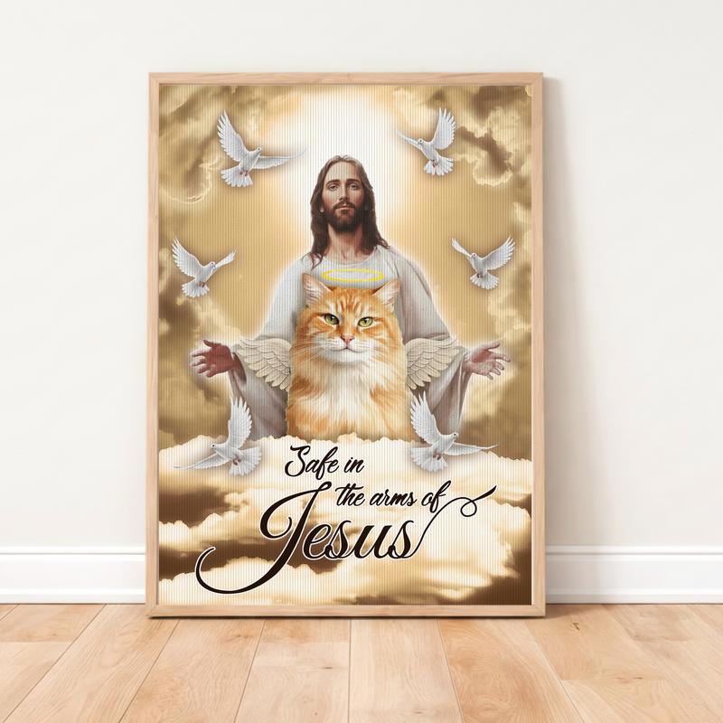 Safe In Jesus' Arms Custom Pet Loss Photo Tribute Cat Canvas - Easessy