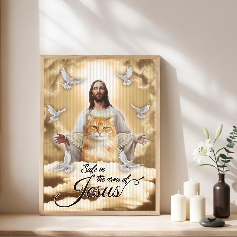 Safe In Jesus' Arms Custom Pet Loss Photo Tribute Cat Canvas