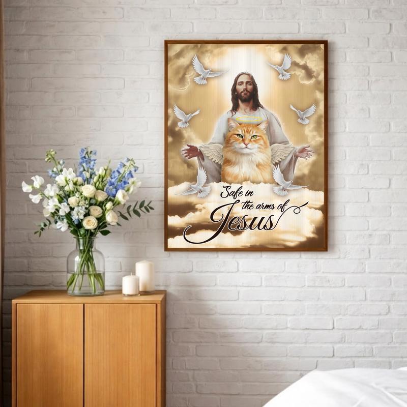 Safe In Jesus' Arms Custom Pet Loss Photo Tribute Cat Canvas