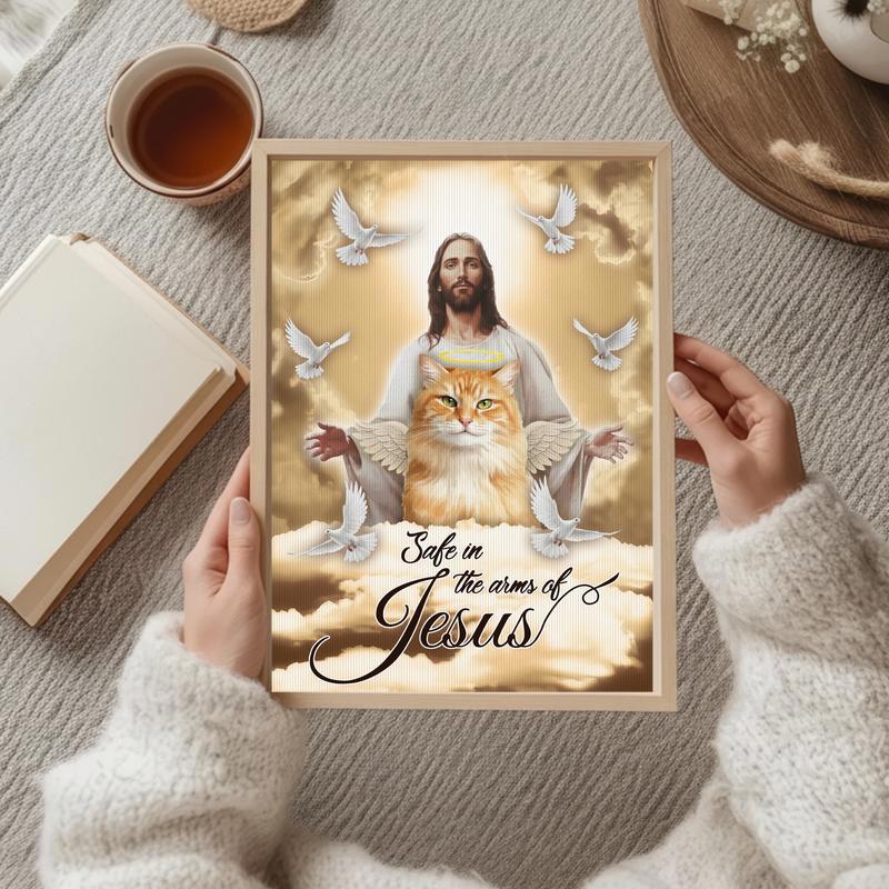 Safe In Jesus' Arms Custom Pet Loss Photo Tribute Cat Canvas