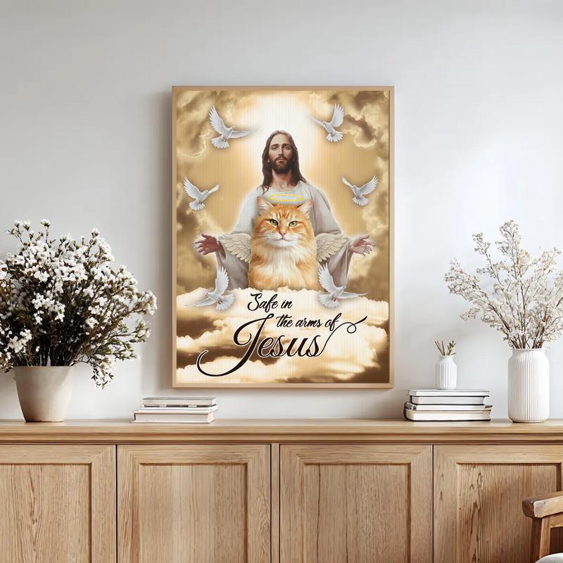 Safe In Jesus' Arms Custom Pet Loss Photo Tribute Cat Canvas