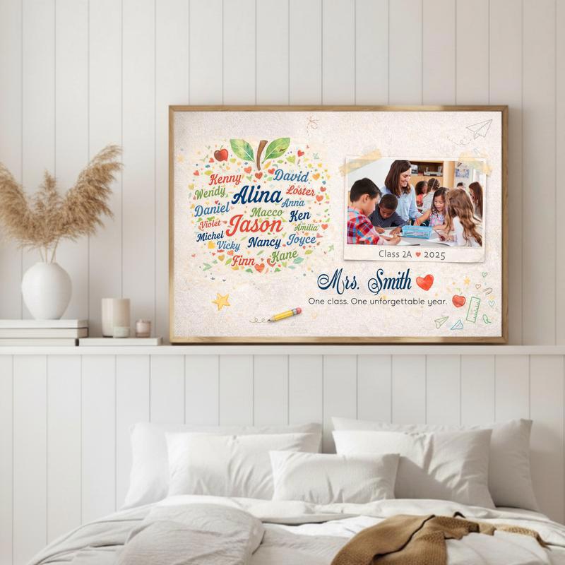 End Of Year Teacher Gift - Custom Teacher Apple Word Art Canvas