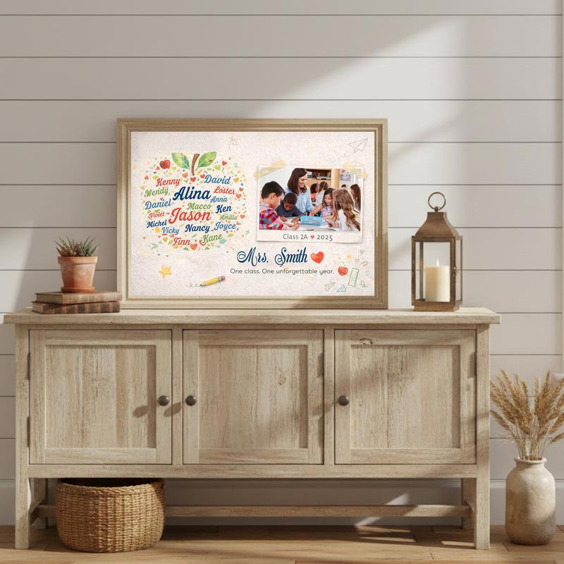 End Of Year Teacher Gift - Custom Teacher Apple Word Art Canvas