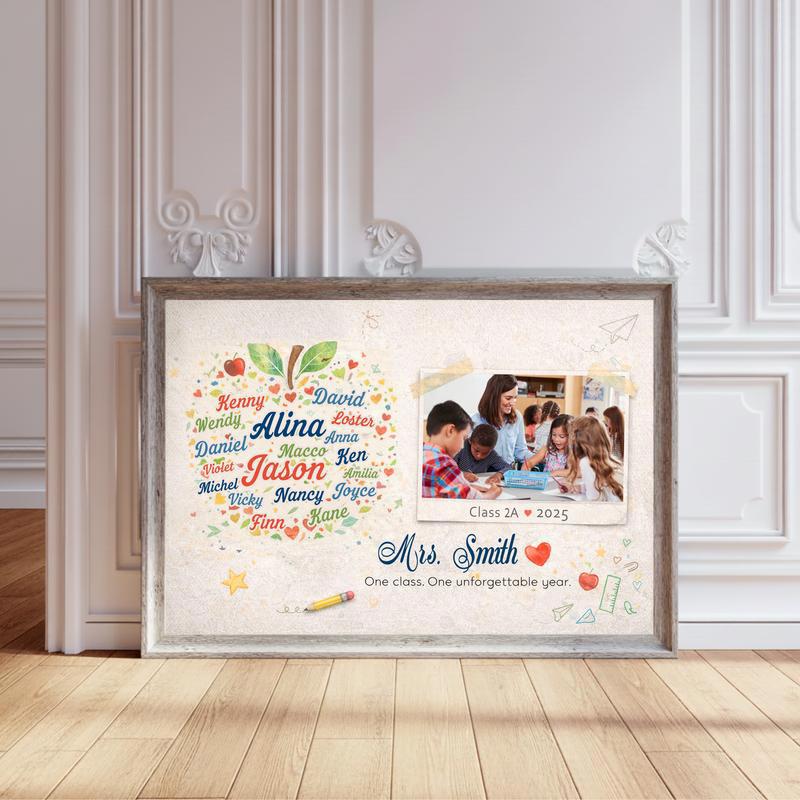 End Of Year Teacher Gift - Custom Teacher Apple Word Art Canvas - Personalize Wall Art