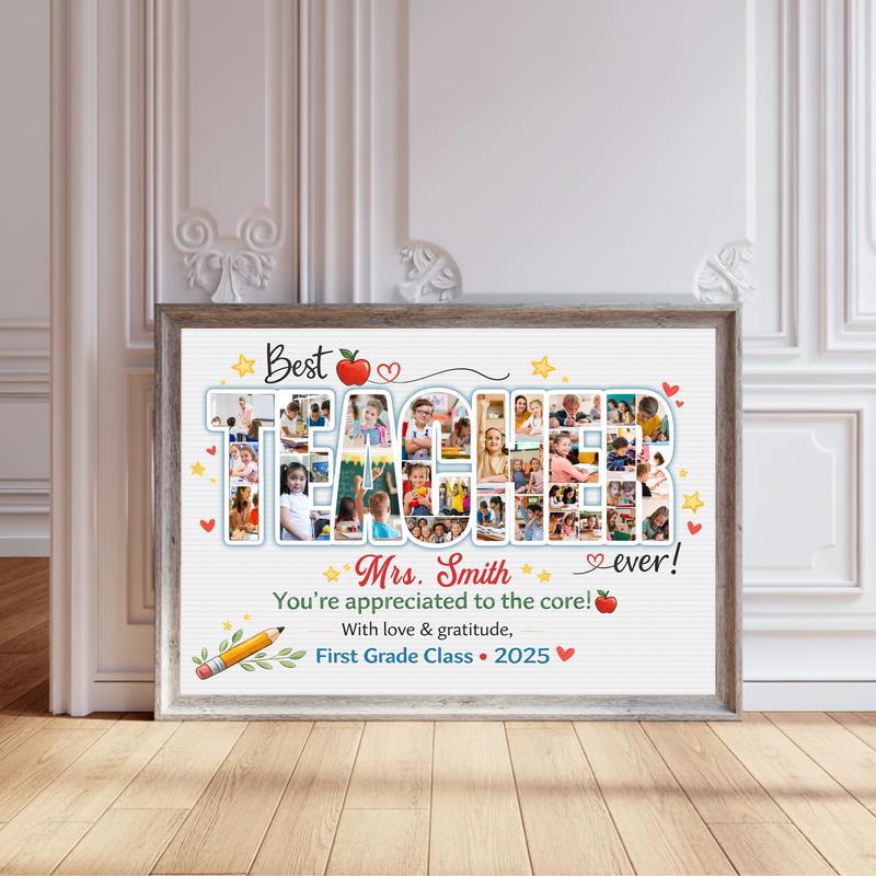 Teacher Appreciation Gift From Class - Custom Photo Collage Canvas - Personalize Wall Art