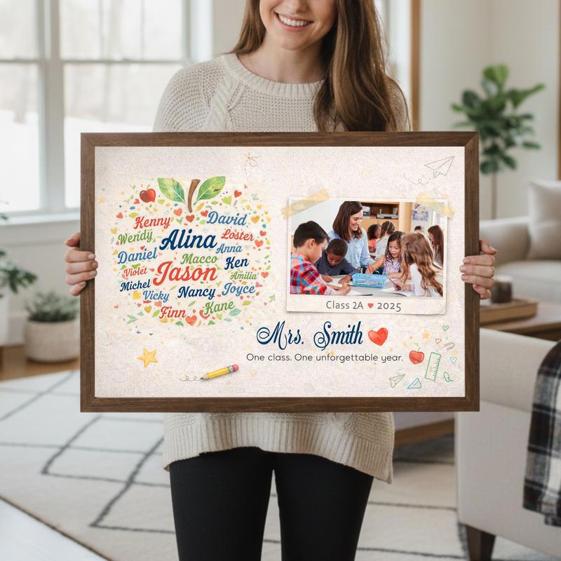 End Of Year Teacher Gift - Custom Teacher Apple Word Art Canvas