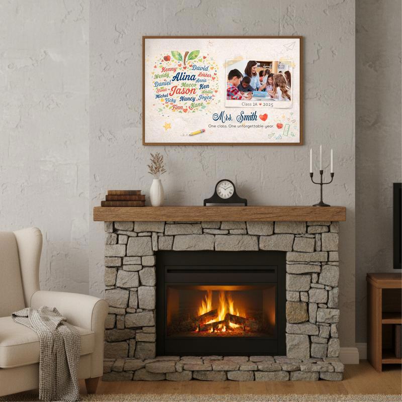 End Of Year Teacher Gift - Custom Teacher Apple Word Art Canvas