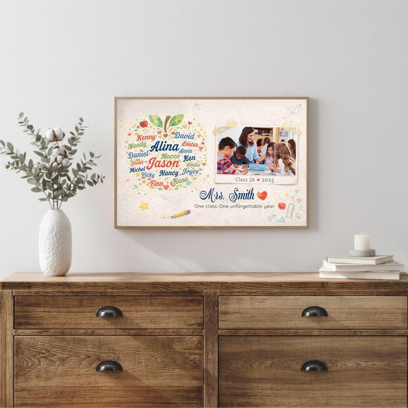 End Of Year Teacher Gift - Custom Teacher Apple Word Art Canvas
