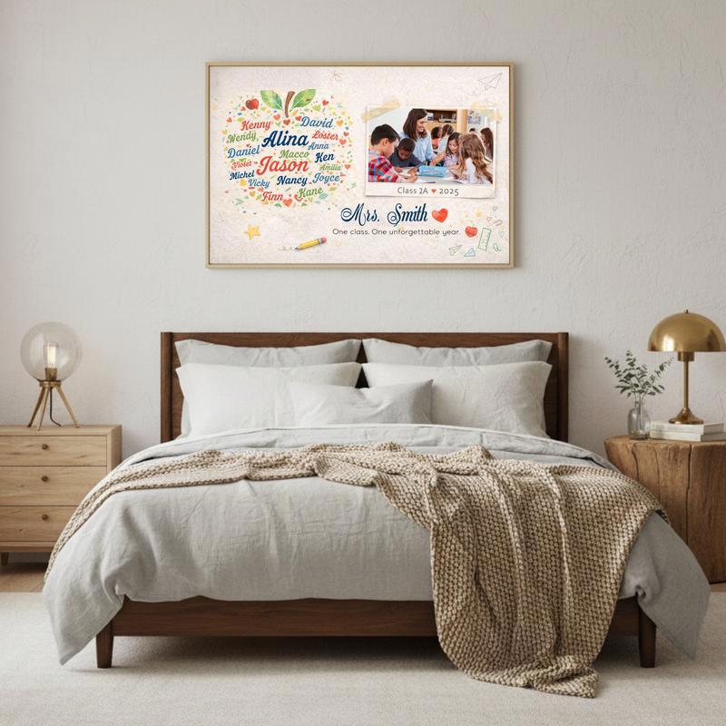 End Of Year Teacher Gift - Custom Teacher Apple Word Art Canvas