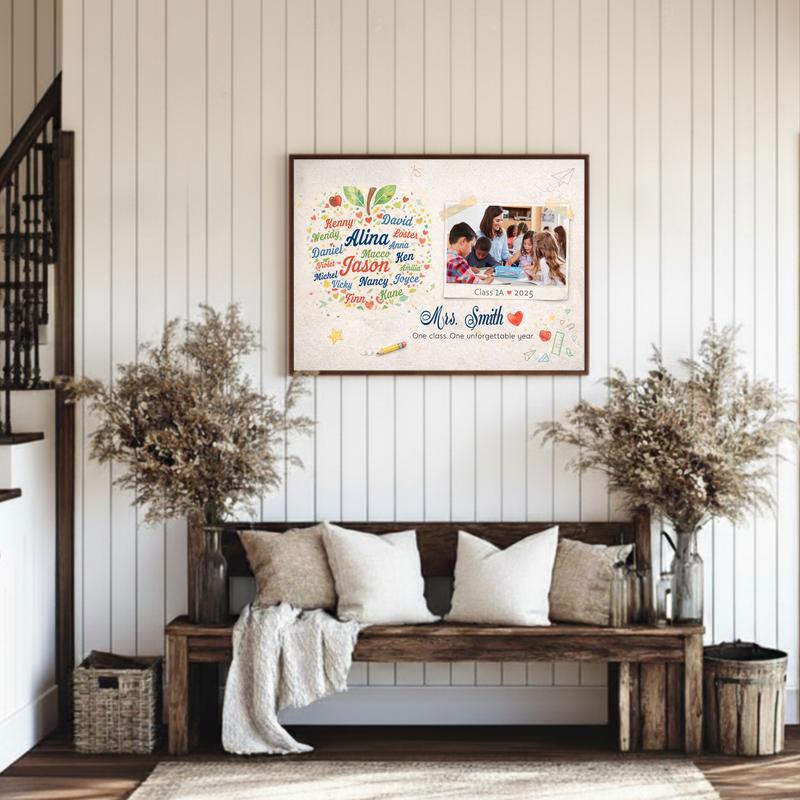 End Of Year Teacher Gift - Custom Teacher Apple Word Art Canvas