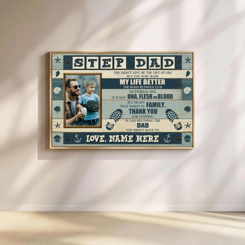 Coastal Bonus Dad Photo Canvas - Unique Stepdad Birthday Gift - Father's Day Fun
