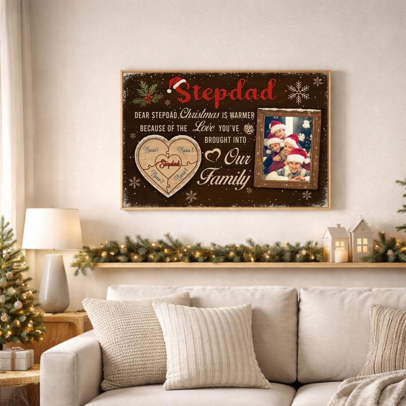 Stepdad's Custom Puzzle Photo Canvas - Heartfelt Holiday Decor