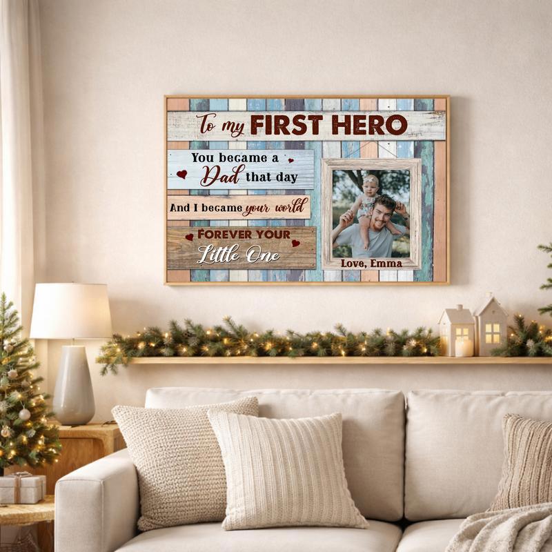 First Hero Father Daughter Canvas - New Dad Rustic Wall Decor First Hero Father Daughter Canvas - New Dad Rustic Wall Decor