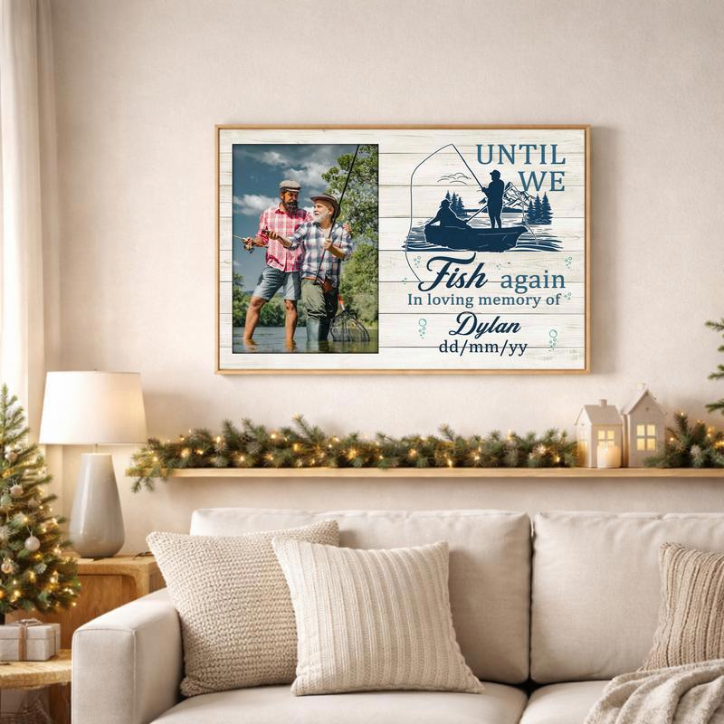 Fisherman Dad's Eternal Catch - Custom Memorial Tribute Canvas