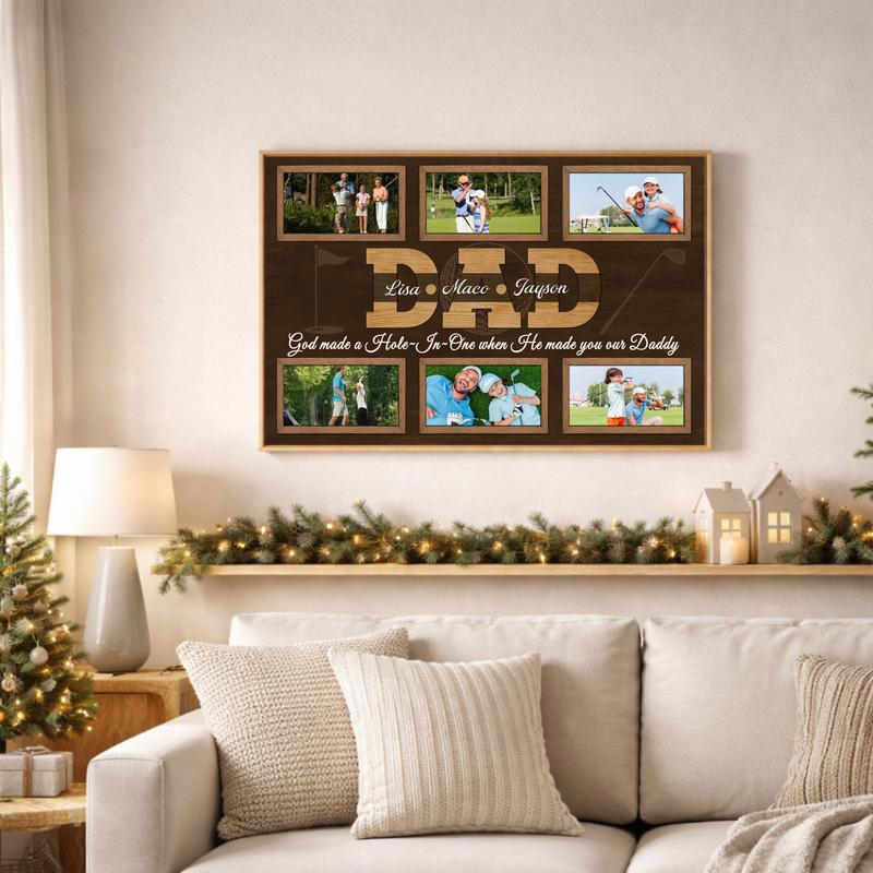 Golf Dad Photo Collage Canvas - Unique Rustic Father's Day Gift