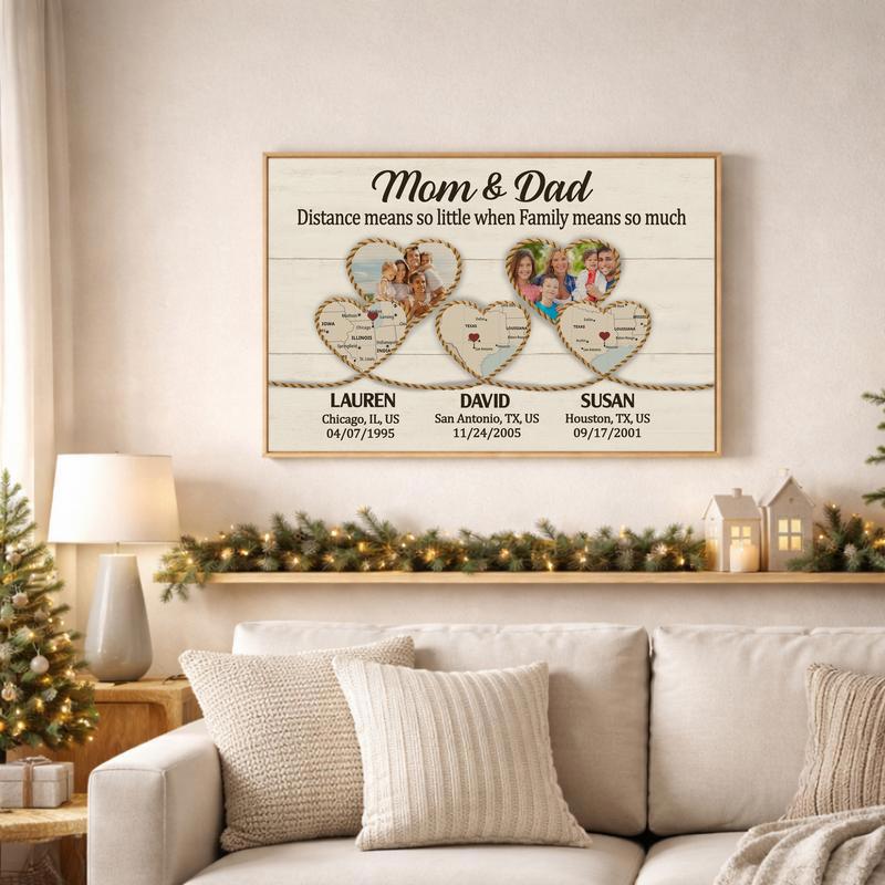 Long Distance Family Map Canvas - Heartfelt Gift for Mom & Dad