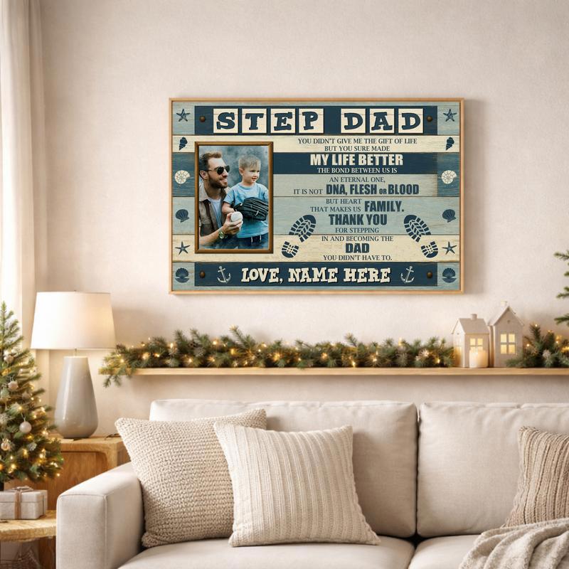 Coastal Bonus Dad Photo Canvas - Unique Stepdad Birthday Gift