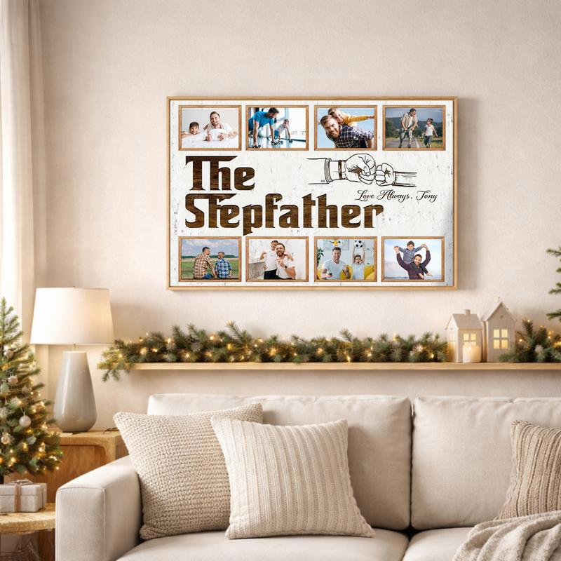 Heartfelt Memories - Bonus Dad Photo Collage Canvas Wall Art Heartfelt Memories - Bonus Dad Photo Collage Canvas Wall Art