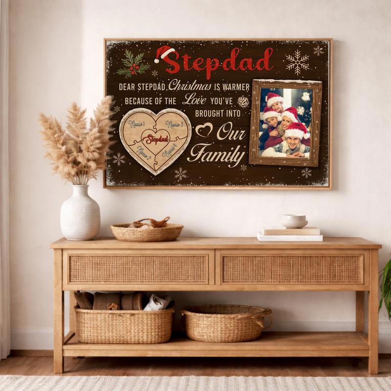 Stepdad's Custom Puzzle Photo Canvas - Heartfelt Holiday Decor