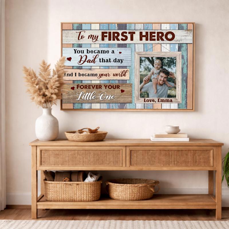 First Hero Father Daughter Canvas - New Dad Rustic Wall Decor First Hero Father Daughter Canvas - New Dad Rustic Wall Decor