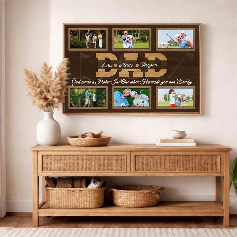 Golf Dad Photo Collage Canvas - Unique Rustic Father's Day Gift