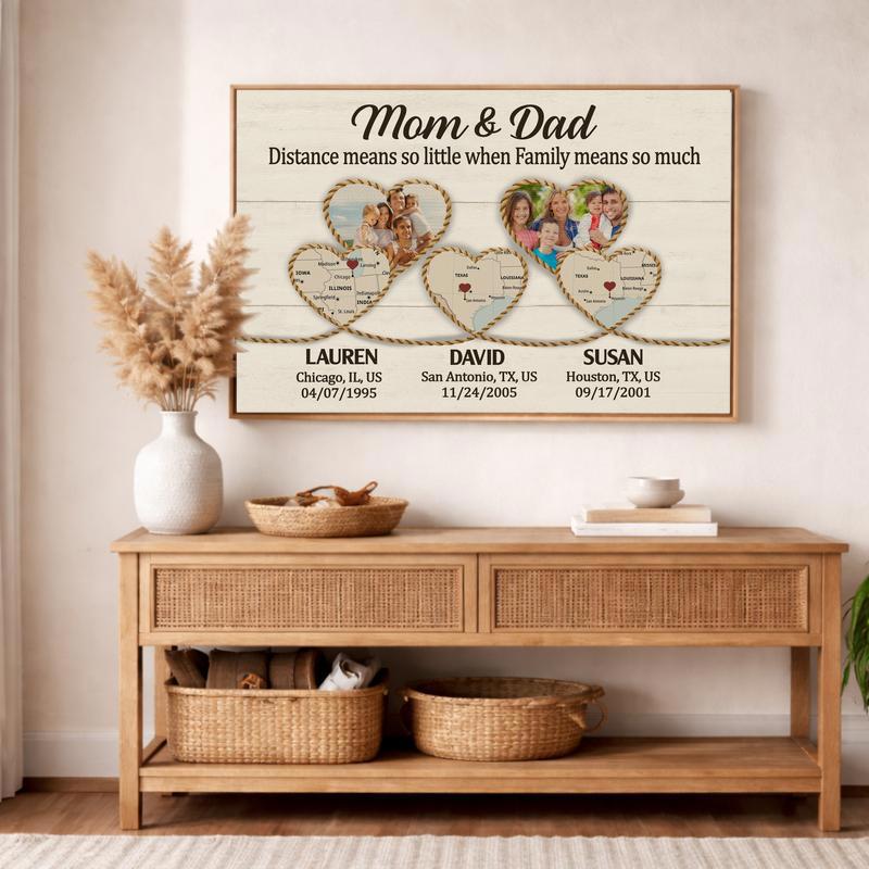 Long Distance Family Map Canvas - Heartfelt Gift for Mom & Dad