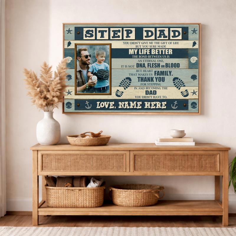 Coastal Bonus Dad Photo Canvas - Unique Stepdad Birthday Gift