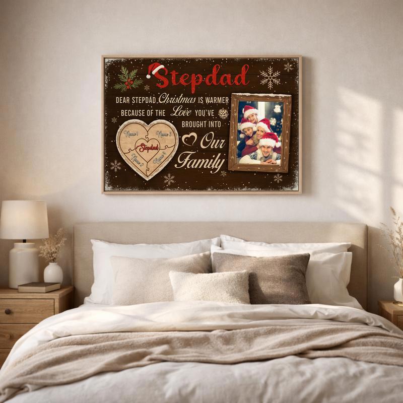 Stepdad's Custom Puzzle Photo Canvas - Heartfelt Holiday Decor