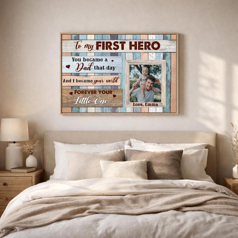First Hero Father Daughter Canvas - New Dad Rustic Wall Decor First Hero Father Daughter Canvas - New Dad Rustic Wall Decor