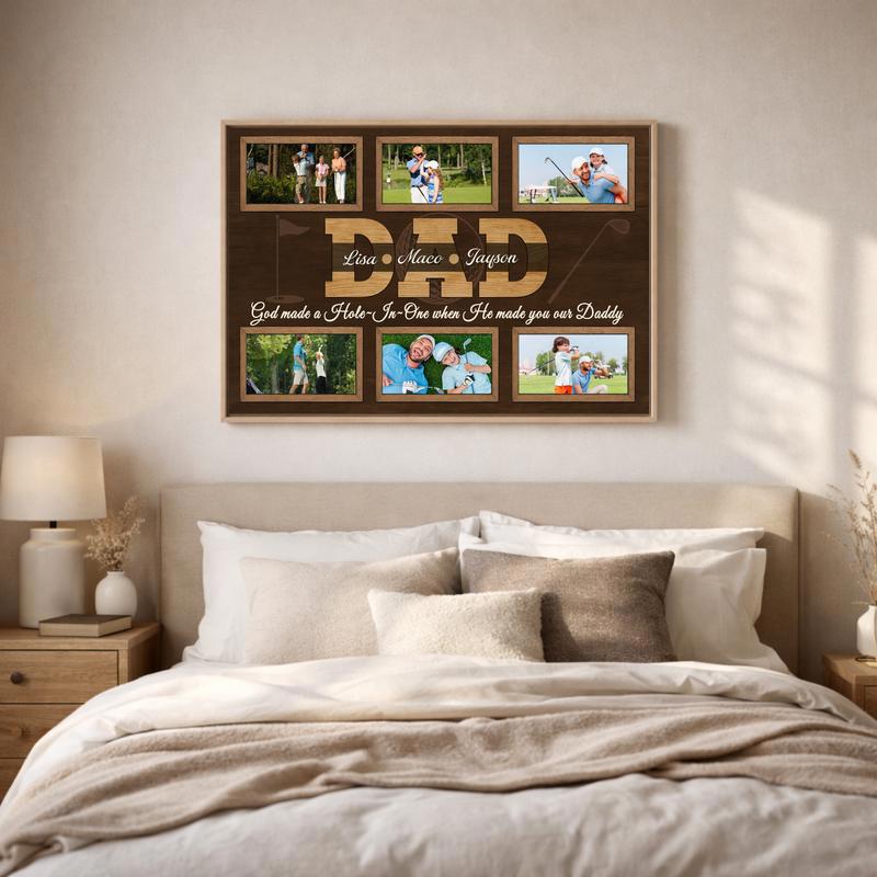 Golf Dad Photo Collage Canvas - Unique Rustic Father's Day Gift